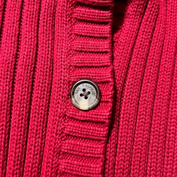Ralph Lauren Ribbed Red Cardigan Sweater Size Large Excellent - Picture 3 of 3